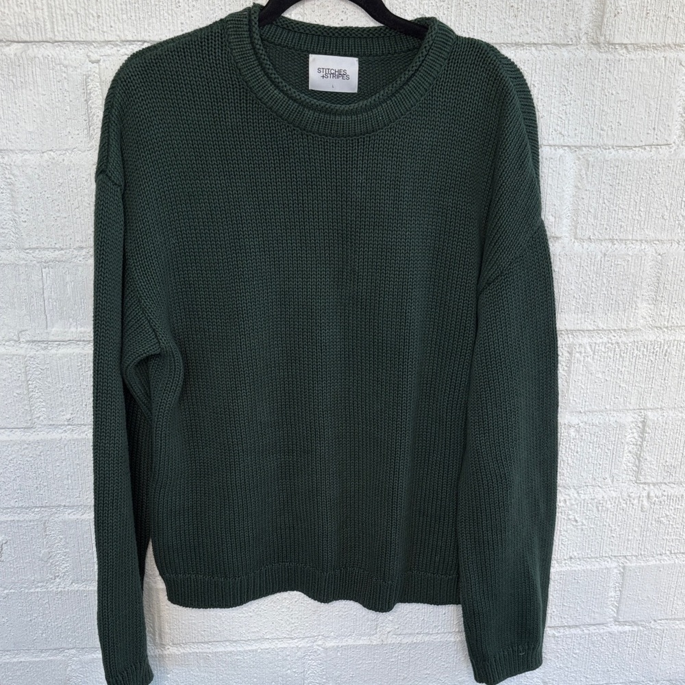 REVOLVE Stitches & Stripes Cotton Dark Green Crewneck Sweater sz L